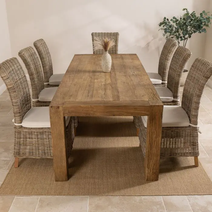 2.4m Reclaimed Elm Chunky Style Dining Table With 6 or 8 Latifa Dining Chairs - 2