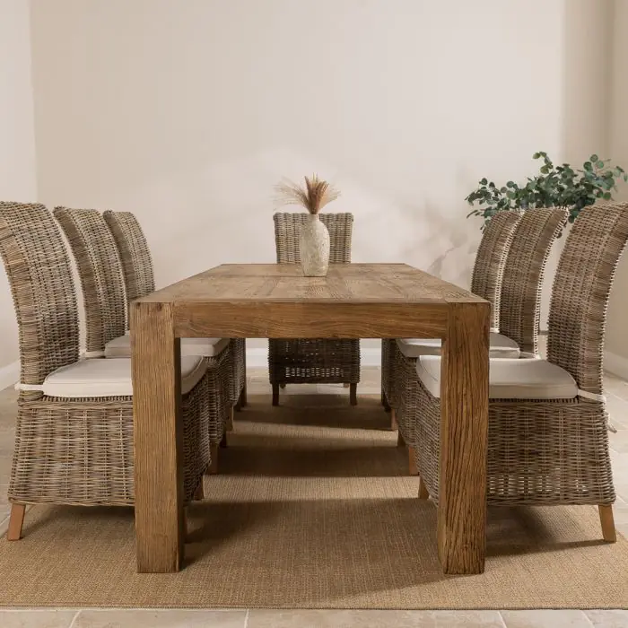 2.4m Reclaimed Elm Chunky Style Dining Table With 6 or 8 Latifa Dining Chairs - 5