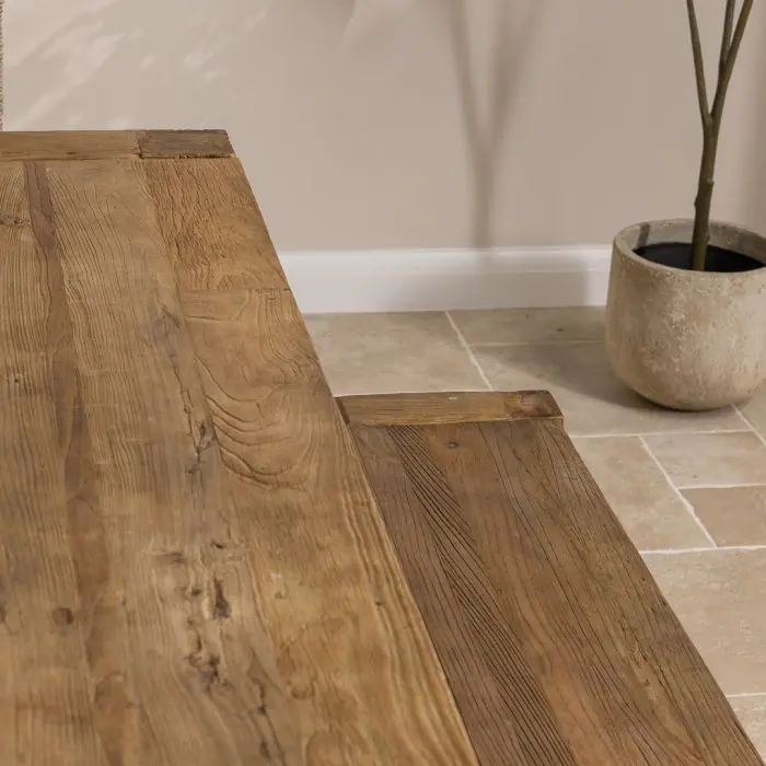 2.4m Reclaimed Elm Chunky Style Dining Table with 5 Latifa Chairs & 2 Backless Benches - 3