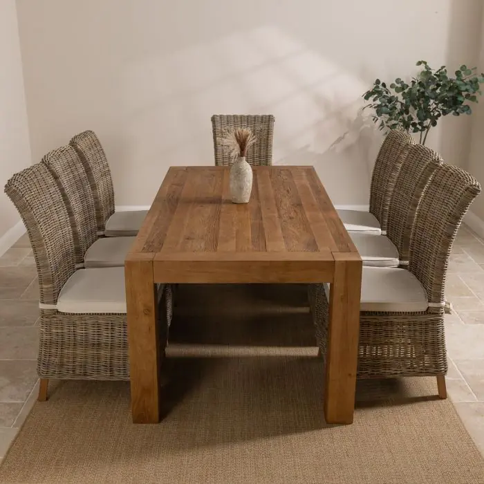 2.4m Reclaimed Elm Chunky Style Dining Table With 6 or 8 Latifa Dining Chairs - 3