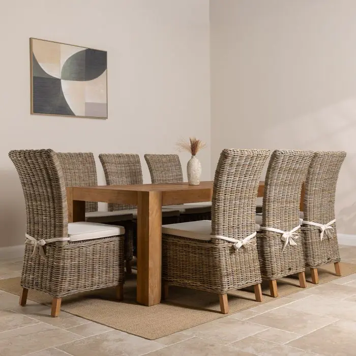 2m Reclaimed Elm Chunky Style Dining Table with 8 Latifa Chairs - 1