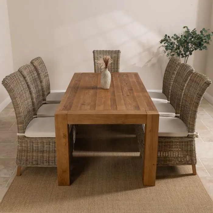 2m Reclaimed Elm Chunky Style Dining Table with 8 Latifa Chairs - 2