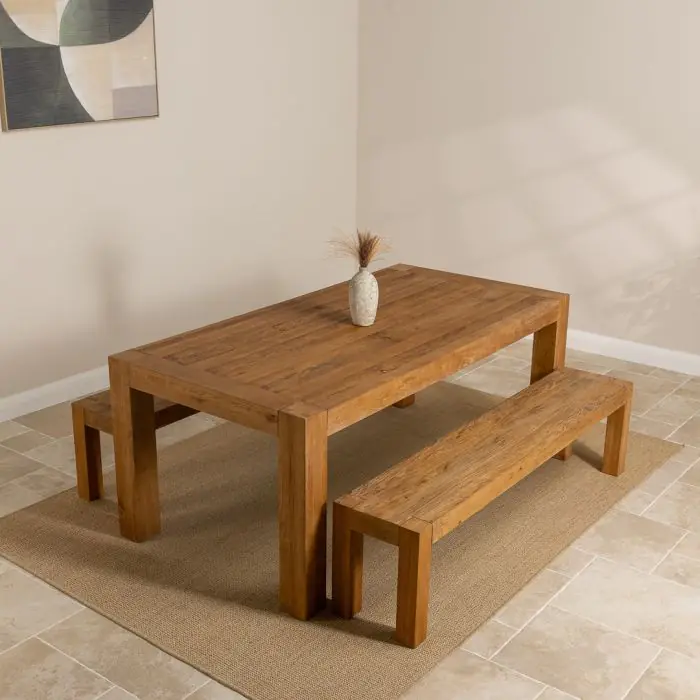 2m Reclaimed Elm Chunky Style Dining Table with 2 Backless Benches - 1