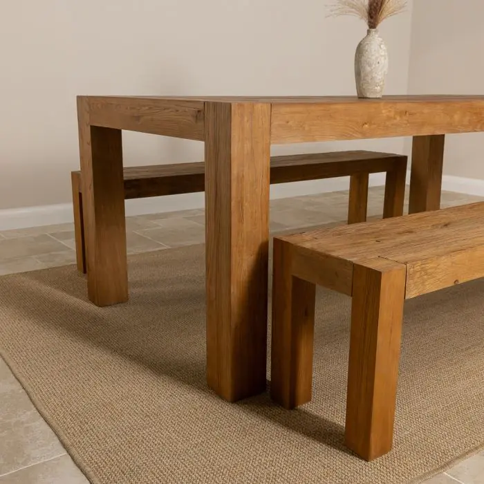 2m Reclaimed Elm Chunky Style Dining Table with 2 Backless Benches - 4