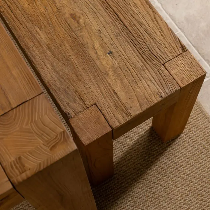 2m Reclaimed Elm Chunky Style Dining Table with 2 Backless Benches - 7