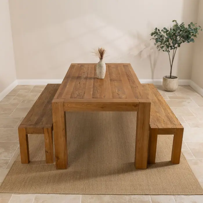 2m Reclaimed Elm Chunky Style Dining Table with 2 Backless Benches - 2