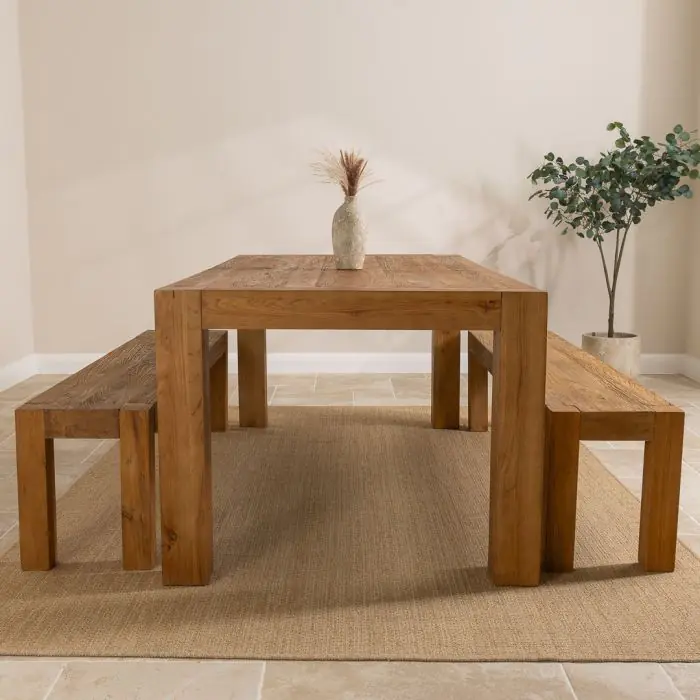 2m Reclaimed Elm Chunky Style Dining Table with 2 Backless Benches - 3