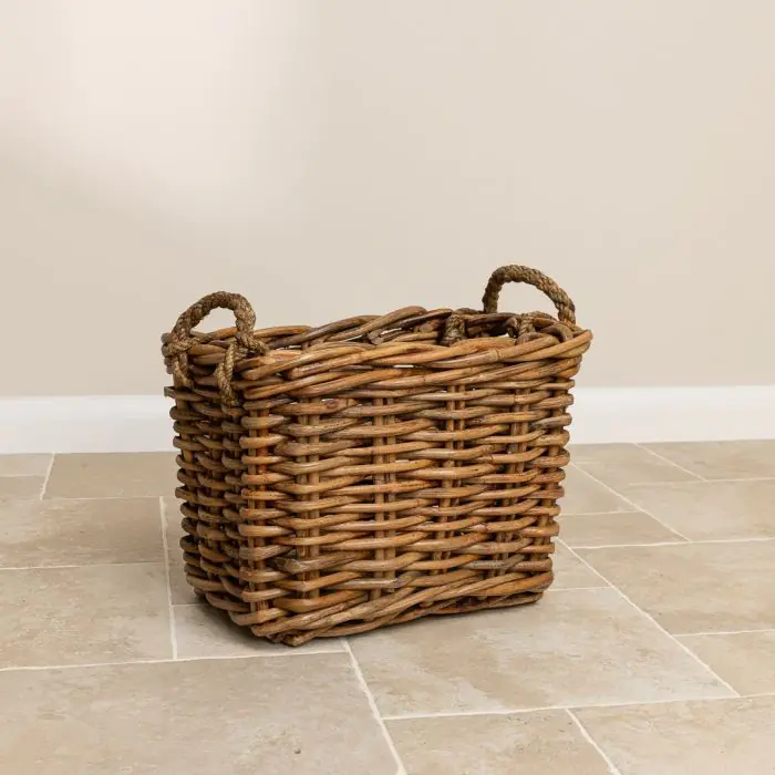 Pair of Natural Wicker Rectangular Log Baskets with Rope Handles - 3