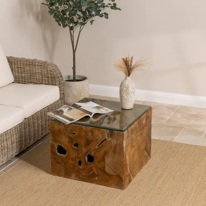 Reclaimed Teak Root Block Square Coffee/End Table - 2 Sizes - 4