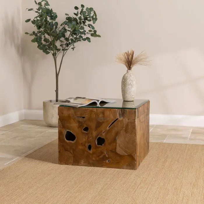 Reclaimed Teak Root Block Square Coffee/End Table - 2 Sizes - 2