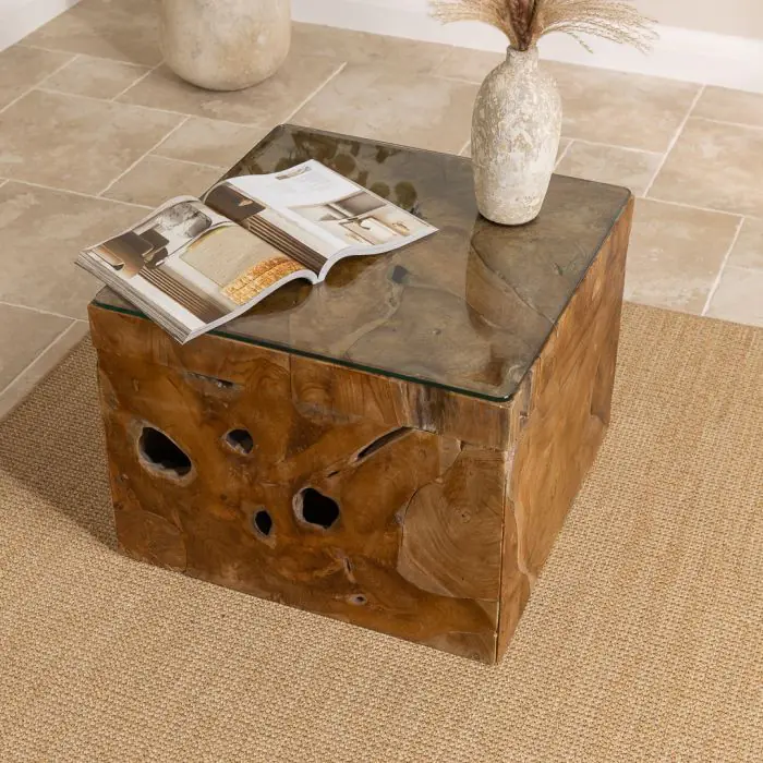 Reclaimed Teak Root Block Square Coffee/End Table - 2 Sizes - 5