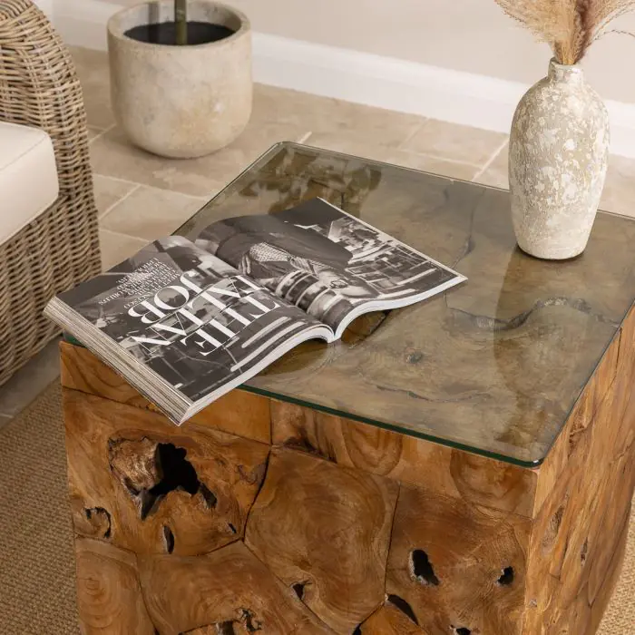 Reclaimed Teak Root Block Square Coffee/End Table - 2 Sizes - 15
