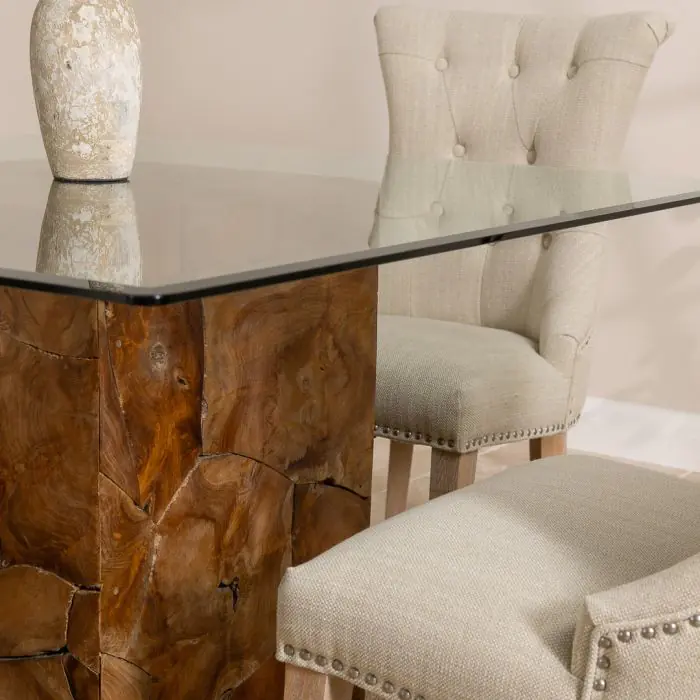 1.2m Reclaimed Teak Root Square Block Dining Table With 4 Windsor Chairs - 6