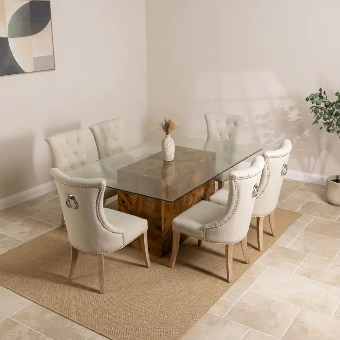 1.8m Reclaimed Teak Root Rectangular Block Dining Table with 6 Windsor Chairs - 3