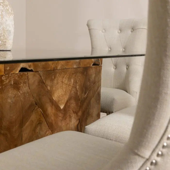 1.8m Reclaimed Teak Root Rectangular Block Dining Table with 6 Windsor Chairs - 4