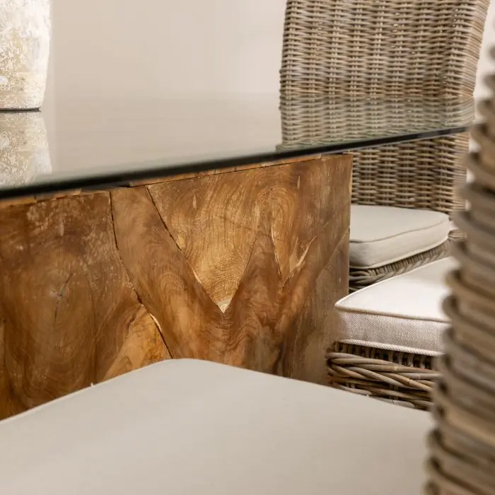 1.8m Reclaimed Teak Root Rectangular Block Dining Table with 6 Latifa Chairs - 4