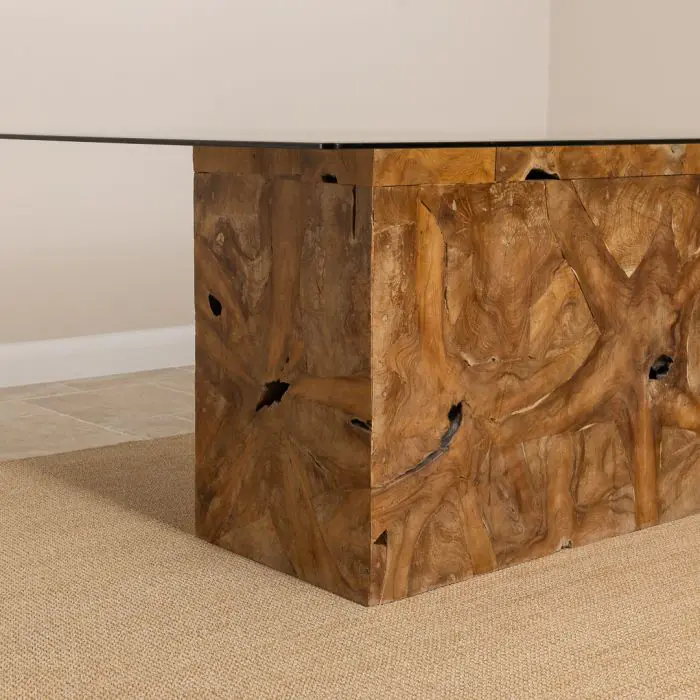 1.8m Reclaimed Teak Root Rectangular Block Dining Table with 6 Windsor Chairs - 10