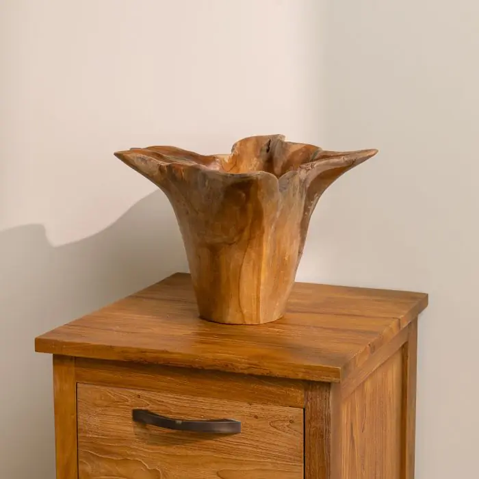 Reclaimed Teak Root Fluted Vase - 1