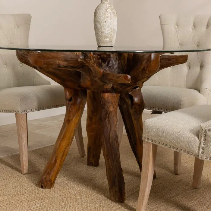 1.2m Reclaimed Teak Root Circular Dining Table - 3
