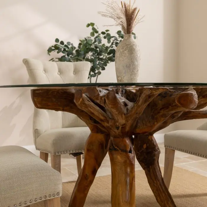 1.2m Reclaimed Teak Root Circular Dining Table - 0