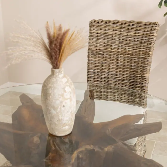 1.2m Reclaimed Teak Root Circular Dining Table with 4 Latifa Chairs - 3