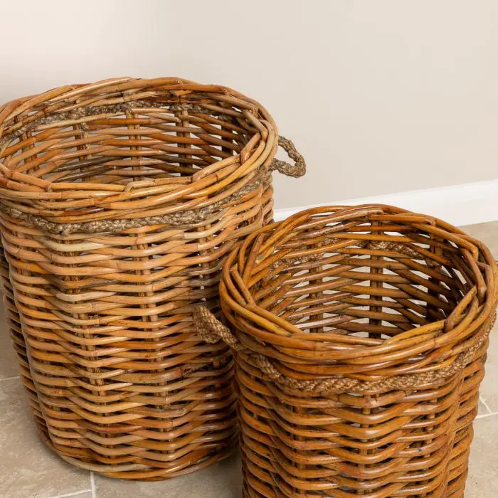 Large Natural Wicker Circular Log Basket with Rope Handles - 8