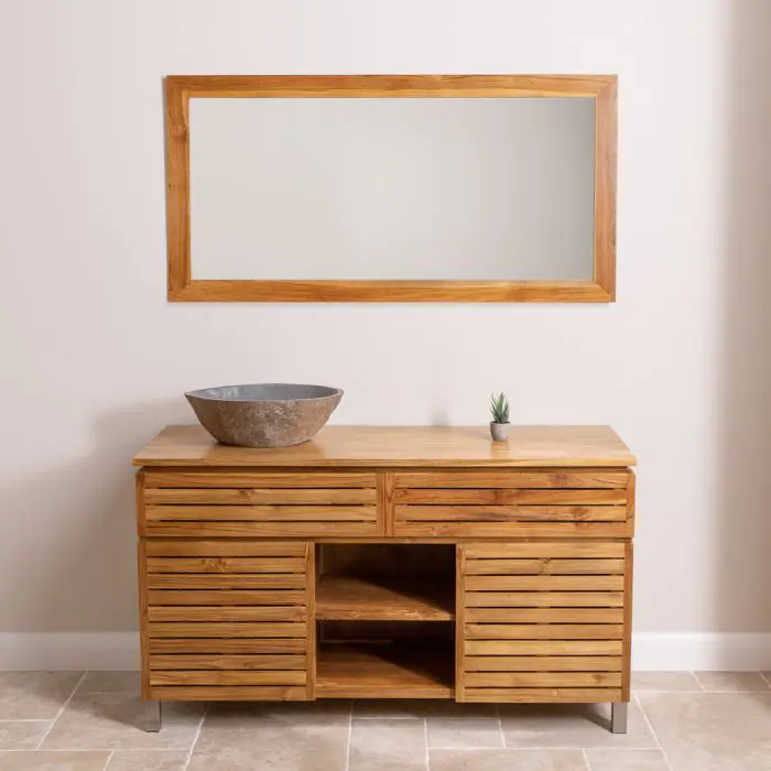 Diva Teak Large Washstand with Cupboards, Drawer and Shelves - 140cm X 80cm - 3
