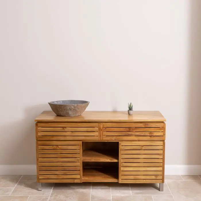 Diva Teak Large Washstand with Cupboards, Drawer and Shelves - 140cm X 80cm - 4