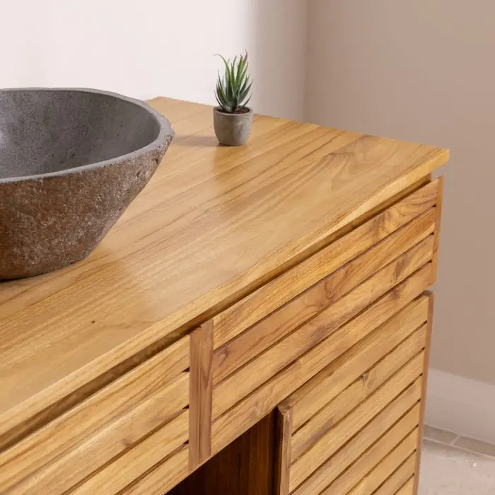 Diva Teak Large Washstand with Cupboards, Drawer and Shelves - 140cm X 80cm - 8