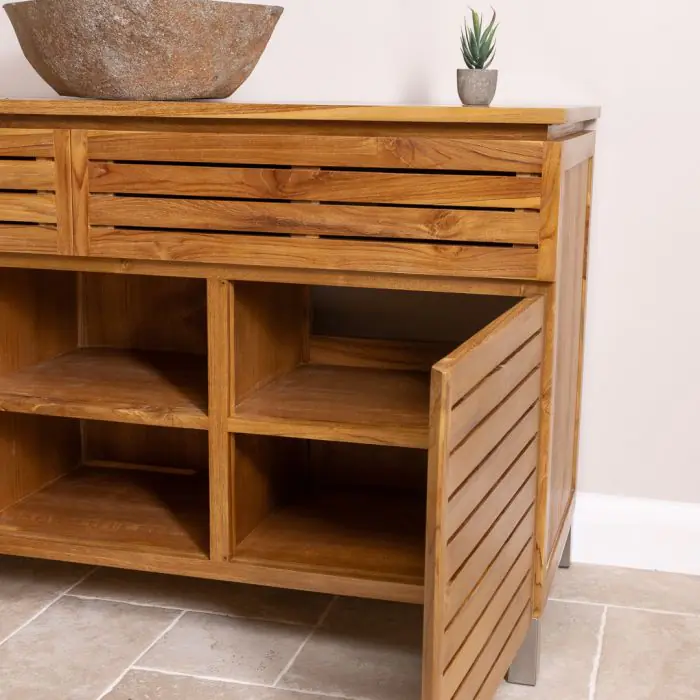 Diva Teak Large Washstand with Cupboards, Drawer and Shelves - 140cm X 80cm - 9