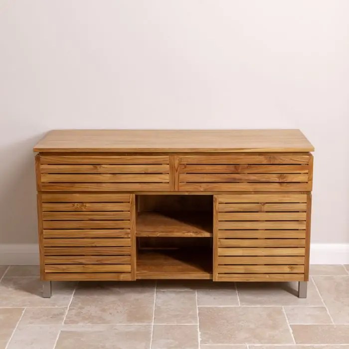 Diva Teak Large Washstand with Cupboards, Drawer and Shelves - 140cm X 80cm - 5
