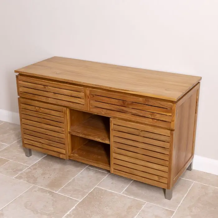Diva Teak Large Washstand with Cupboards, Drawer and Shelves - 140cm X 80cm - 6