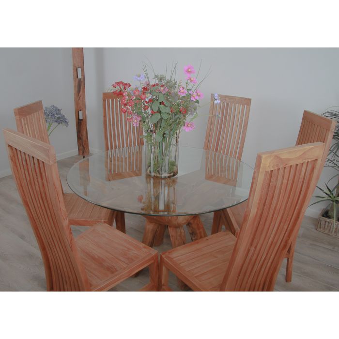 1.2m Reclaimed Teak Root Circular Dining Table with 4 or 6 Vikka Chairs