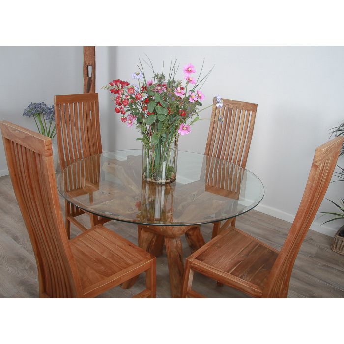 1.2m Reclaimed Teak Root Circular Dining Table with 4 or 6 Vikka Chairs