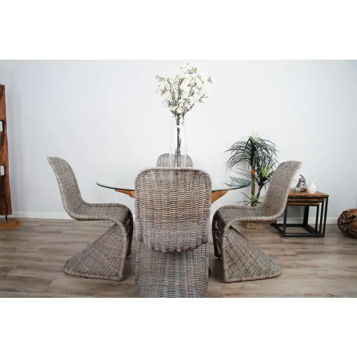 1.2m Reclaimed Teak Root Circular Dining Table with 4 Zorro Chairs  - 1