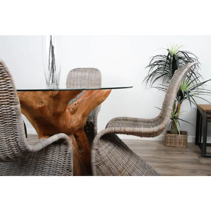1.2m Reclaimed Teak Root Circular Dining Table with 4 Zorro Chairs  - 3