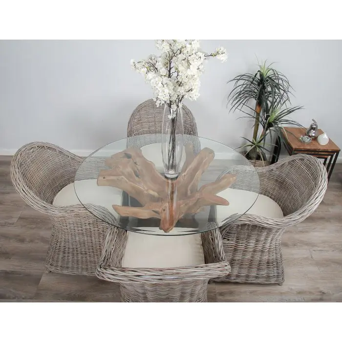 1.2m Reclaimed Teak Root Circular Dining Table with 4 Riviera Armchairs - 4