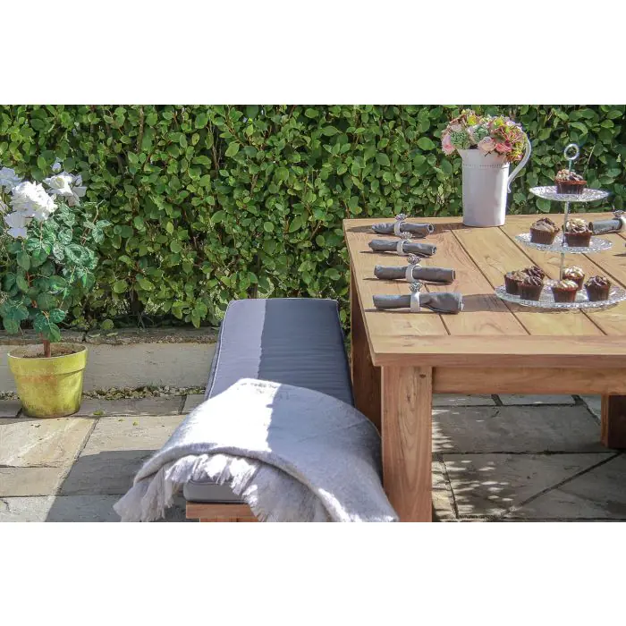 2m Reclaimed Teak Outdoor Open Slatted Table with 2 Backless Benches  - 7