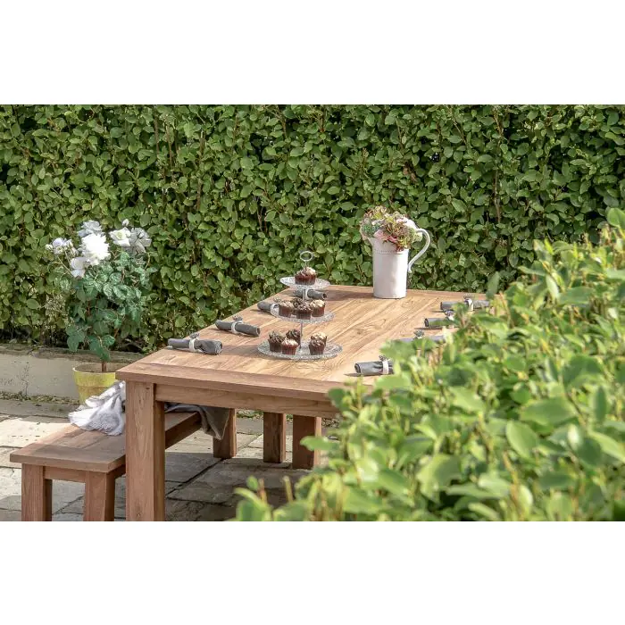 2m Reclaimed Teak Outdoor Open Slatted Table with 2 Backless Benches  - 4