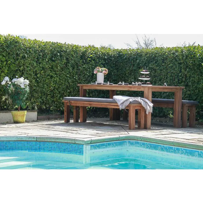 2m Reclaimed Teak Outdoor Open Slatted Table with 2 Backless Benches  - 6