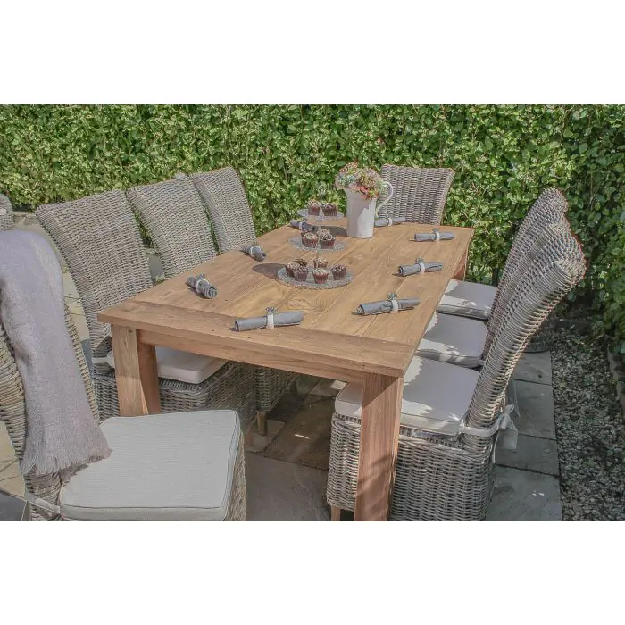 2m Reclaimed Teak Outdoor Open Slatted Table with 8 Latifa Chairs  - 5