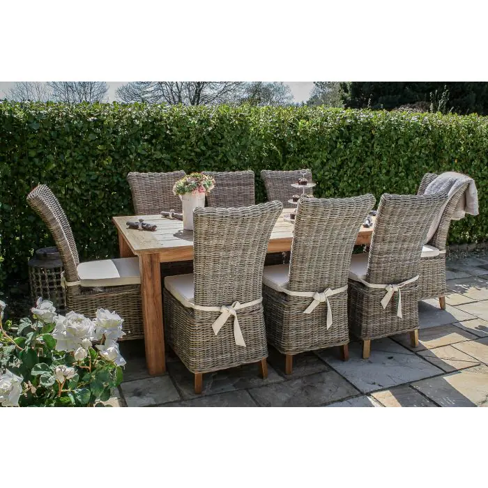2m Reclaimed Teak Outdoor Open Slatted Table with 8 Latifa Chairs  - 7