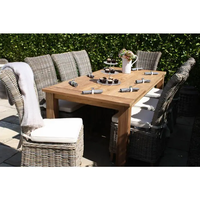 2m Reclaimed Teak Outdoor Open Slatted Table with 8 Latifa Chairs  - 2