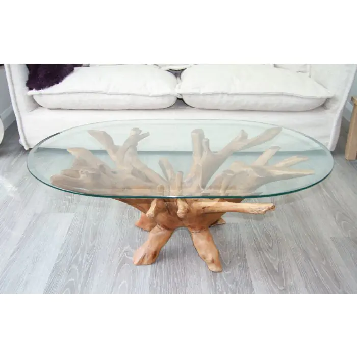 1.2m Reclaimed Teak Root Oval Coffee Table - 1