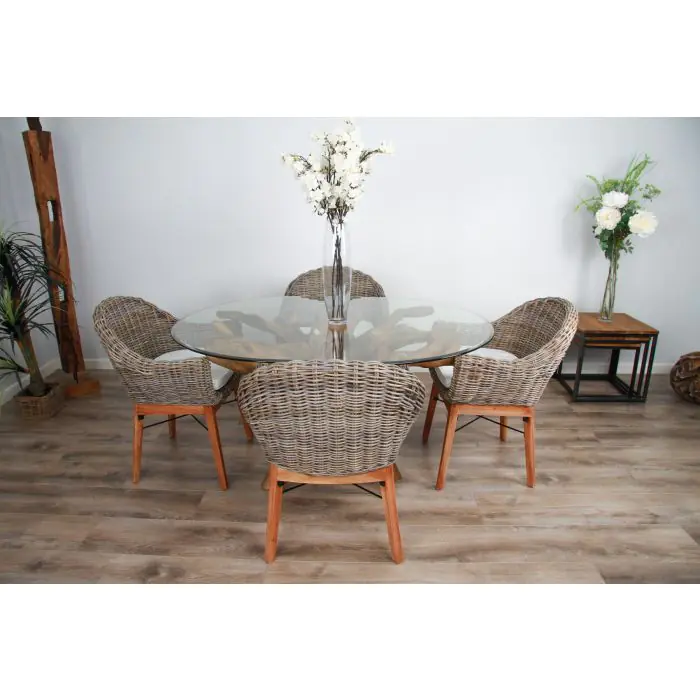 1.5m x 1.2m Reclaimed Teak Root Oval Dining Table with 4 Scandi Chairs - 5
