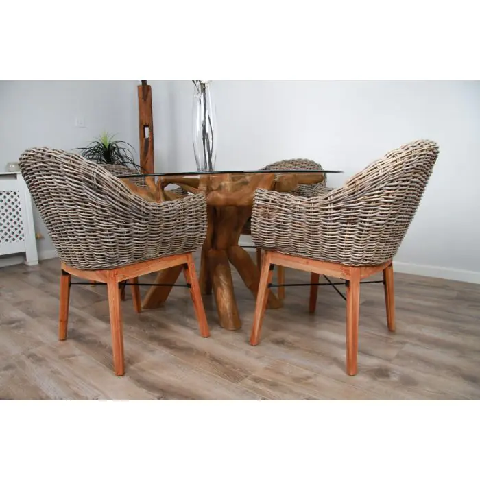 1.5m x 1.2m Reclaimed Teak Root Oval Dining Table with 4 Scandi Chairs - 8
