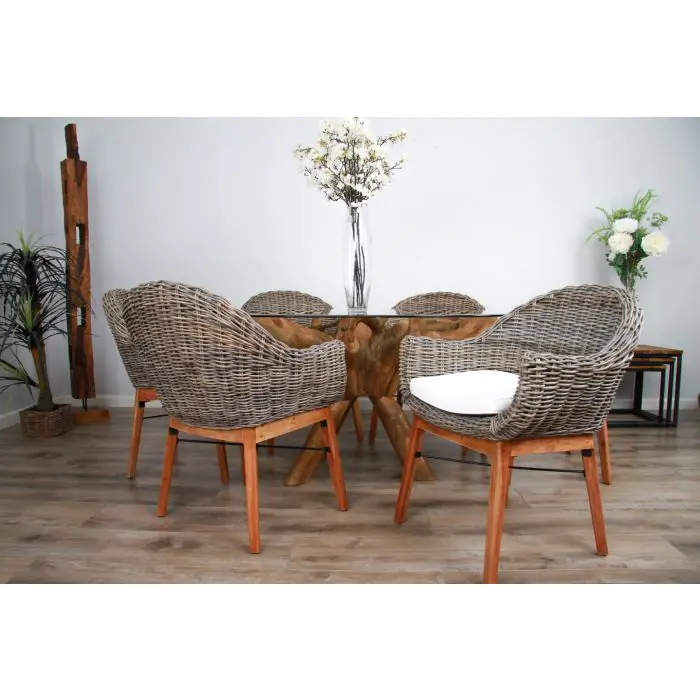 1.5m x 1.2m Reclaimed Teak Root Oval Dining Table with 4 Scandi Chairs - 10