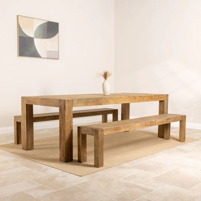 2.4m Reclaimed Elm Chunky Style Dining Table with 2 Backless Benches - 0