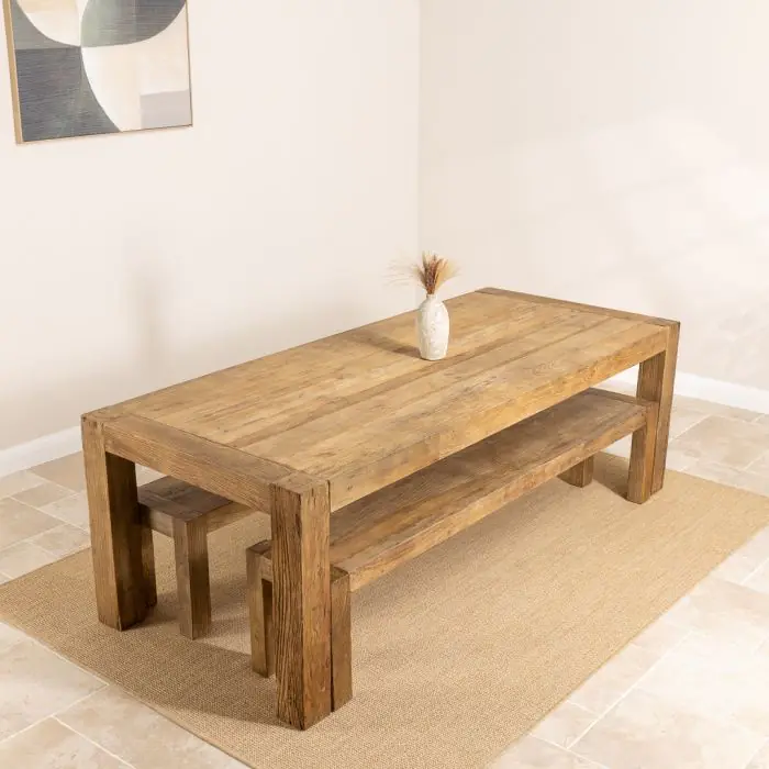2.4m Reclaimed Elm Chunky Style Dining Table with 2 Backless Benches - 3