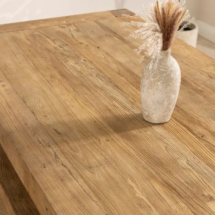 2.4m Reclaimed Elm Chunky Style Dining Table with 2 Backless Benches - 5